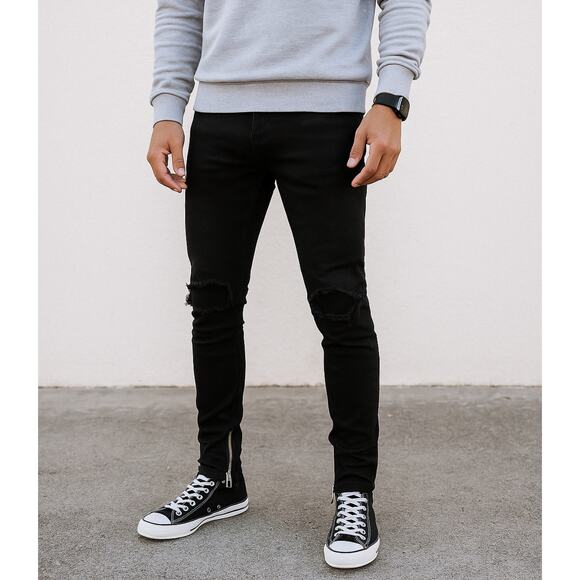 MNML Black Distressed Skinny Jeans 30 - Picture 2 of 9